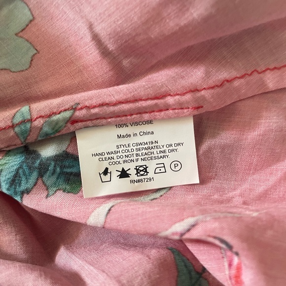 Johnny‎ Was pink bird print button front maxi dress cover up size L - Picture 6 of 9